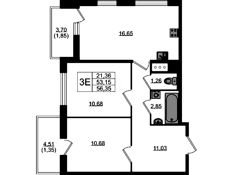 2-комнатная квартира 56.35 м², 10/10 эт., ЖК «UP! Квартал Новый Московский»